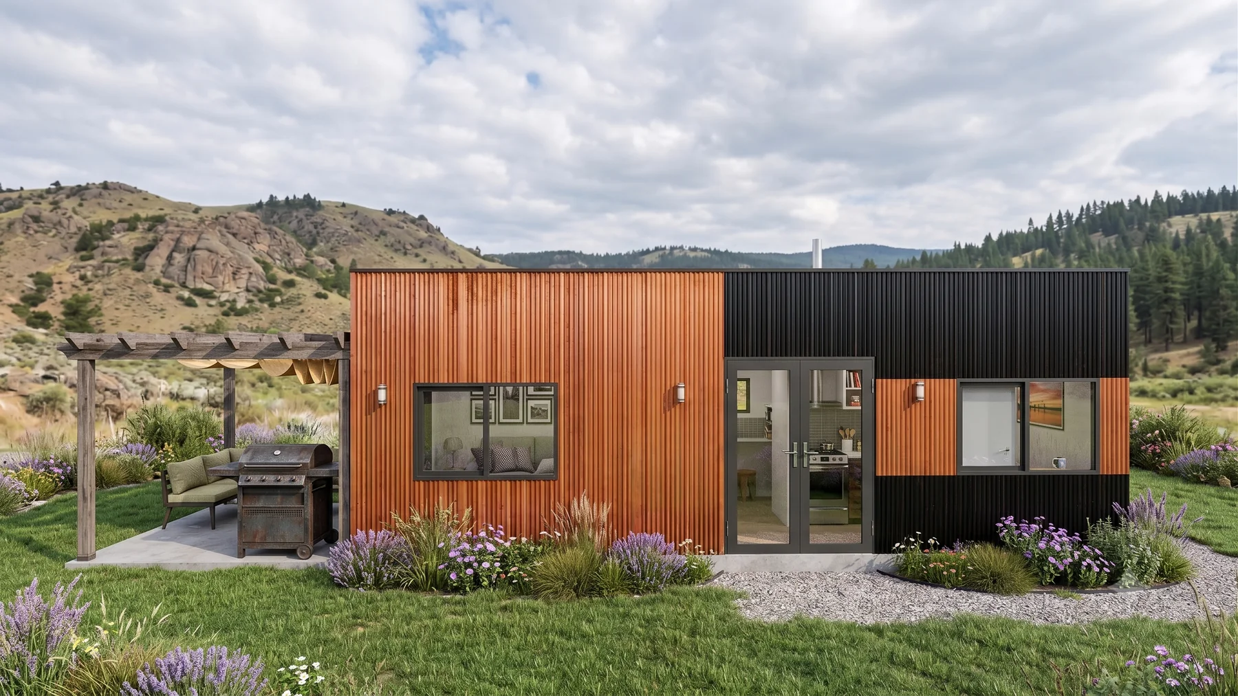 Fachada de una casa modular contemporánea
