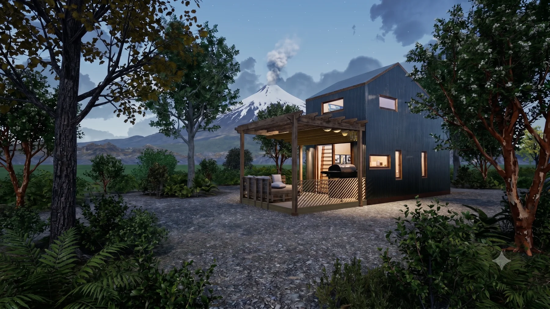 Propuesta de casa modular de dos niveles en Pucón